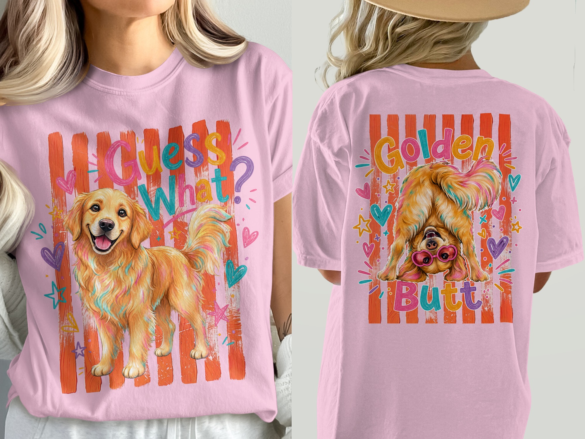 Golden Retriever T-Shirt, Comfort Colors 1717® Dog Lover Shirt, Guess What Golden Butt Funny Dog Mom Gift, Front and Back Design - Image 3