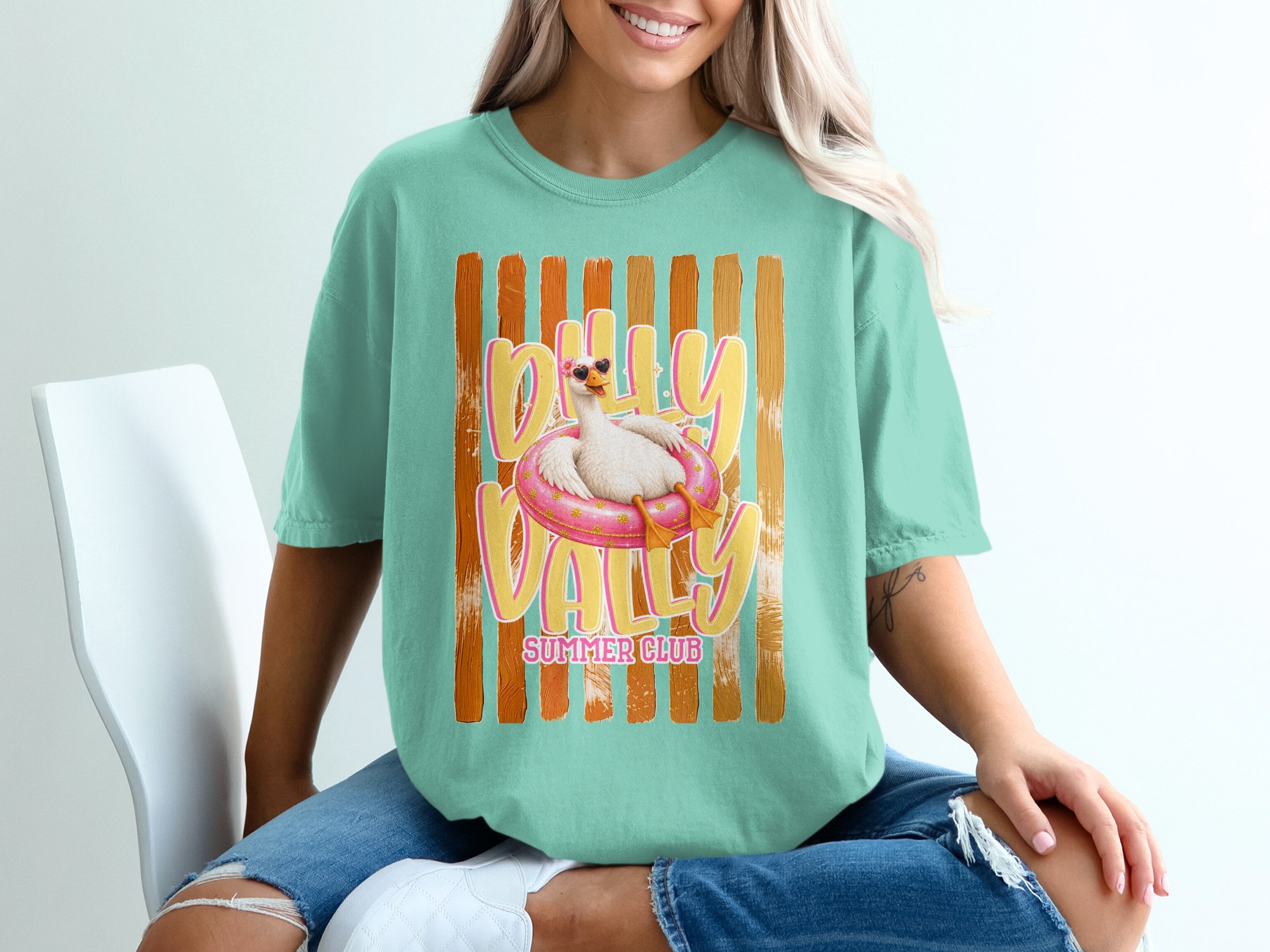 Comfort Colors® Dilly Dally Summer Club T-Shirt, Funny Duck Float Tee, Whimsical Summer Vacation Shirt, Relaxed Animal Lover Gift - Image 10