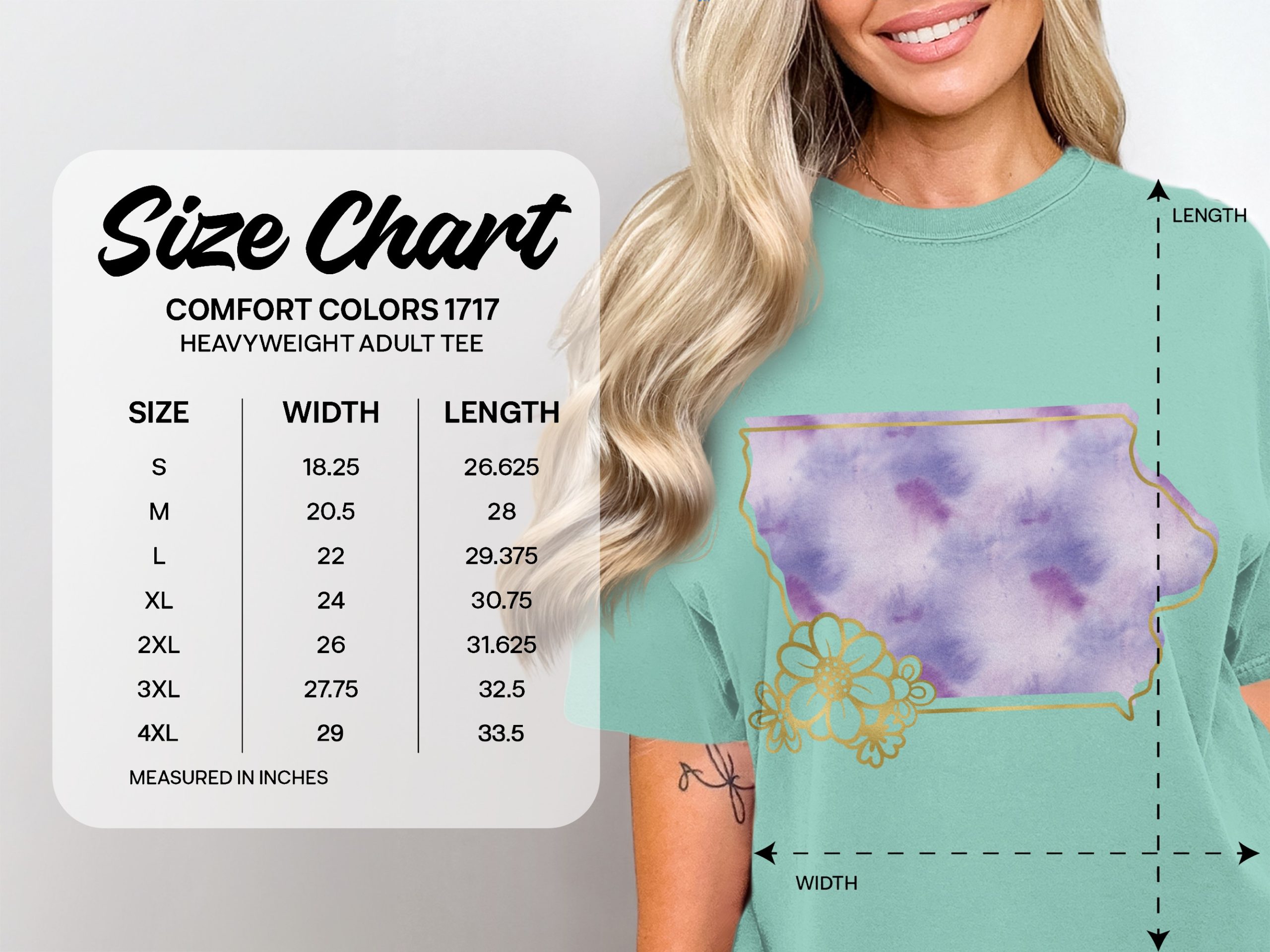 Iowa Watercolor Floral T-Shirt, Faux Gold Outline State Tee, Aesthetic Gift for Her, Midwest Pride Apparel - Image 5