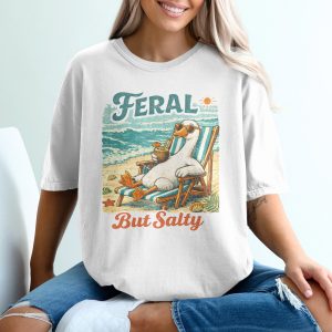 Feral But Salty T-Shirt, Comfort Colors ® Goose Beach Vacation Tee, Funny Summer Ocean Shirt, Sarcastic Animal Gift, Distressed Retro Vibe