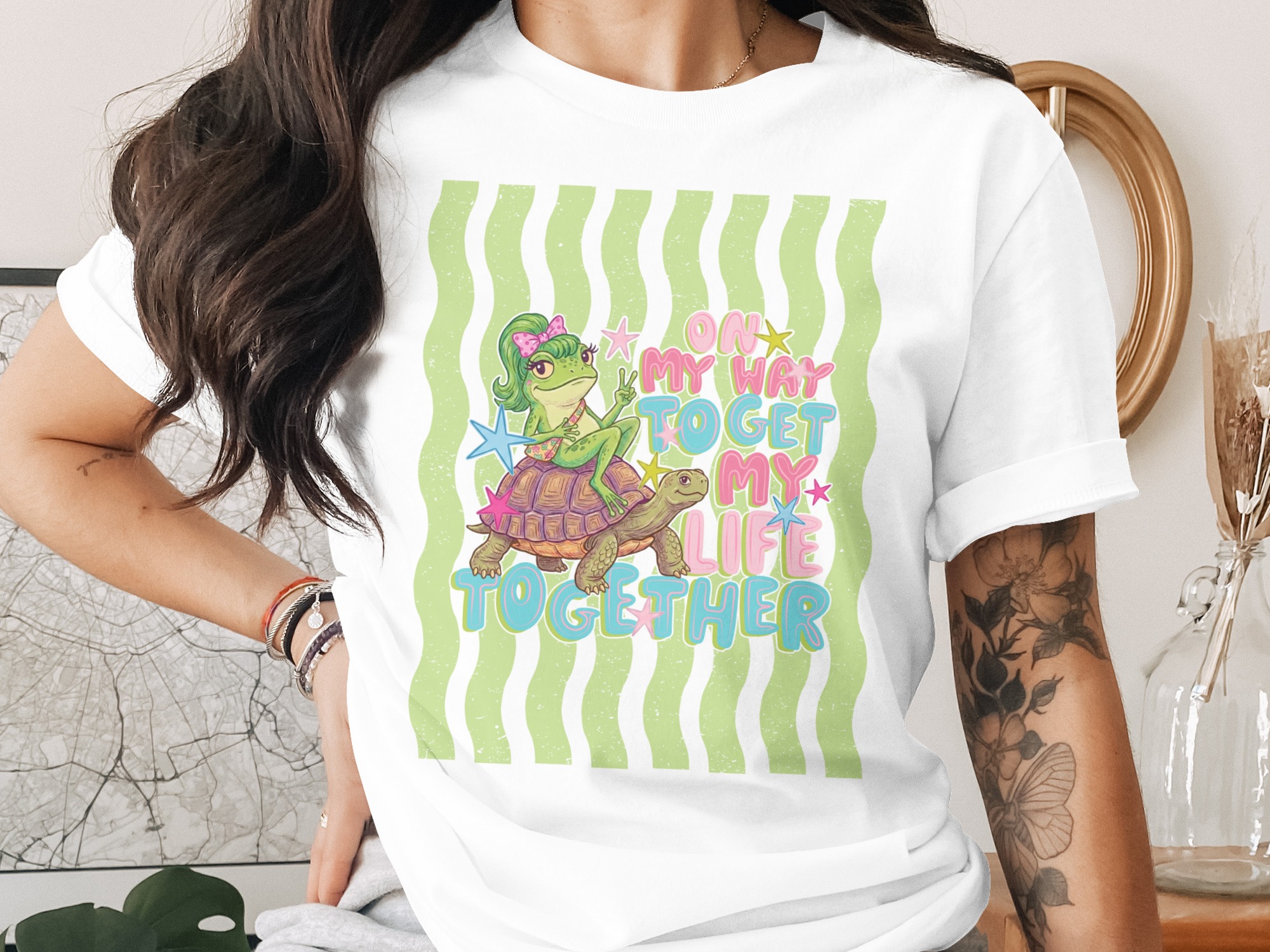 On My Way To Get My Life Together T-Shirt, Comfort Colors® Funny Frog & Turtle Tee, Relatable Humor Shirt, Gen Z Gift for Friend