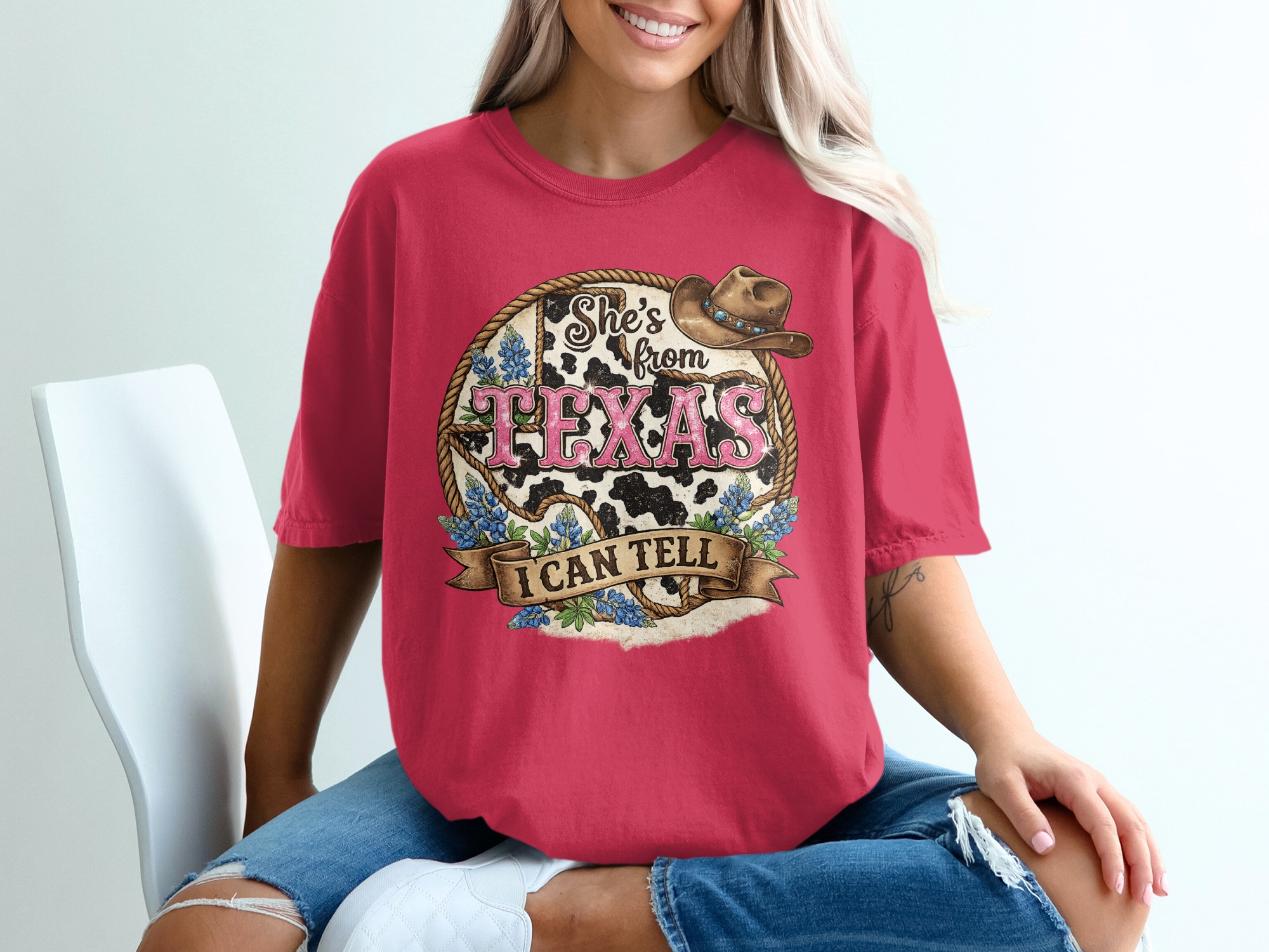 She's From Texas T-Shirt, Texas Pride Cowgirl Tee, Southern Women's Graphic Shirt, Bluebonnet Western Style Gift for Her - Image 14