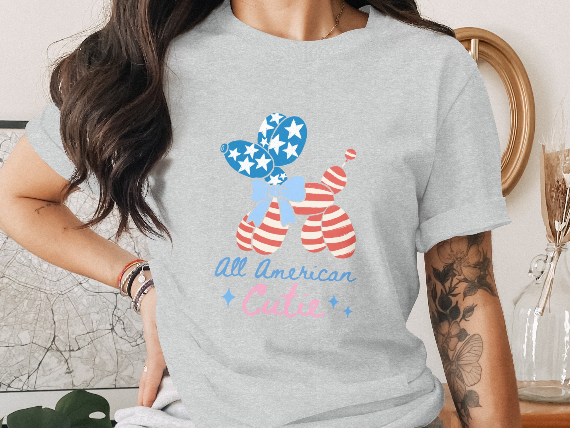 All American Cutie T-Shirt, Patriotic Balloon Dog Fourth of July Tee, Summer USA Flag Shirt for Women & Girls, Memorial Day Outfit - Image 2