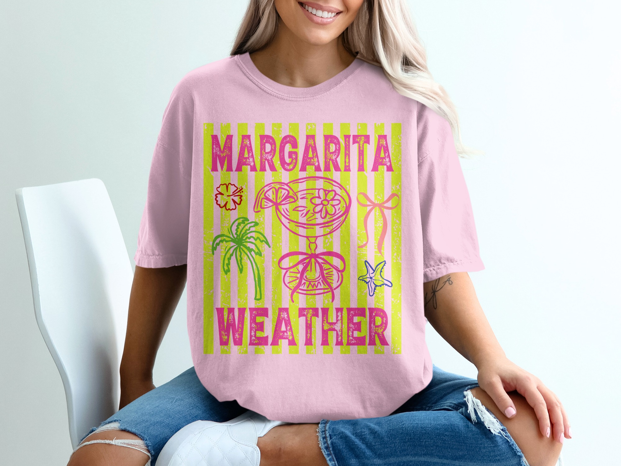 Margarita Weather T-Shirt, Tropical Vacation Beach Party Tee, Girls Trip Outfit, Bright Neon Summer Fun Shirt, Y2K Style Women's Top - Image 17