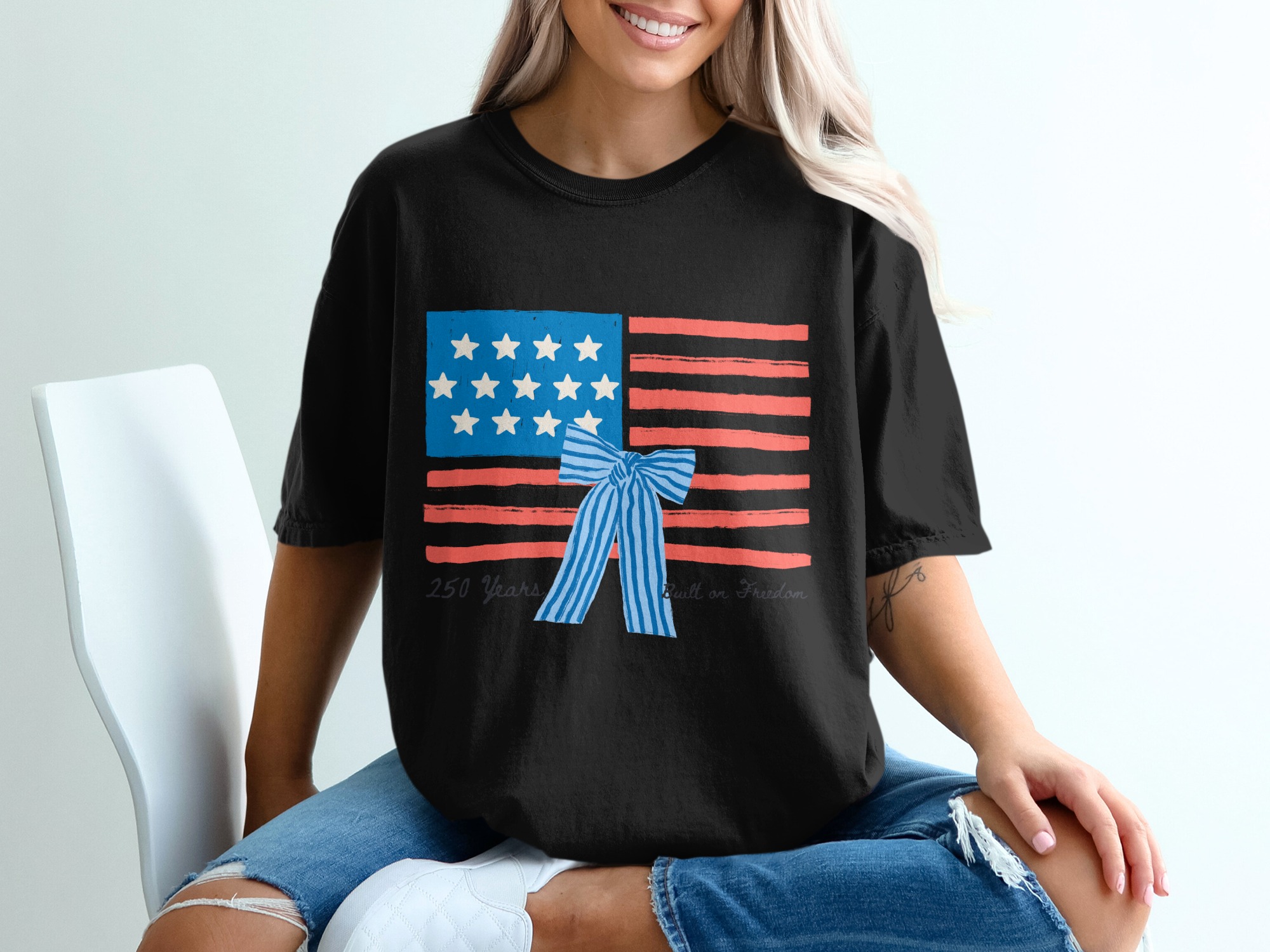 250 Years Built on Freedom American Flag T-Shirt, Patriotic Independence Day USA Tee, Heritage Anniversary Shirt Gift - Image 8