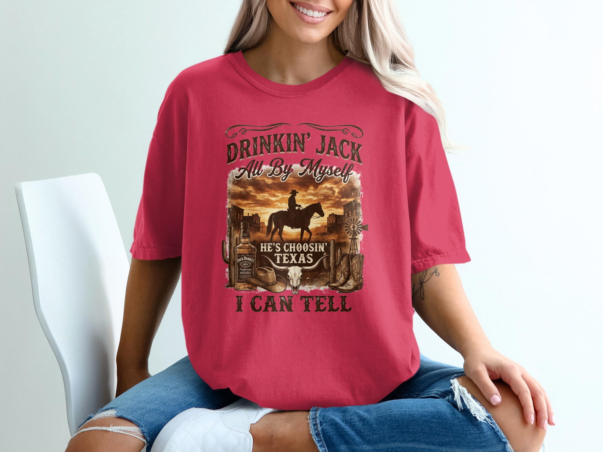 Western Cowboy Texas T-Shirt | Rustic Country Style Graphic Tee for Men & Women | Whiskey Bottle & Bull Skull Design - Image 14