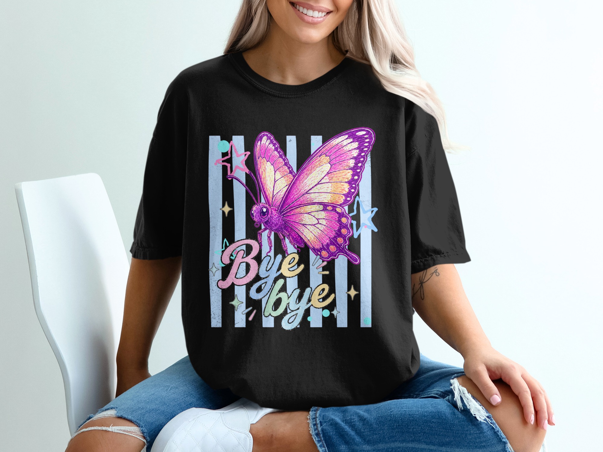 Y2K Butterfly Bye Bye T-Shirt, Comfort Colors ® Aesthetic Pastel Grunge Tee, Kawaii Whimsical Indie Graphic Shirt, Cute Trendy Gen Z Gift - Image 2