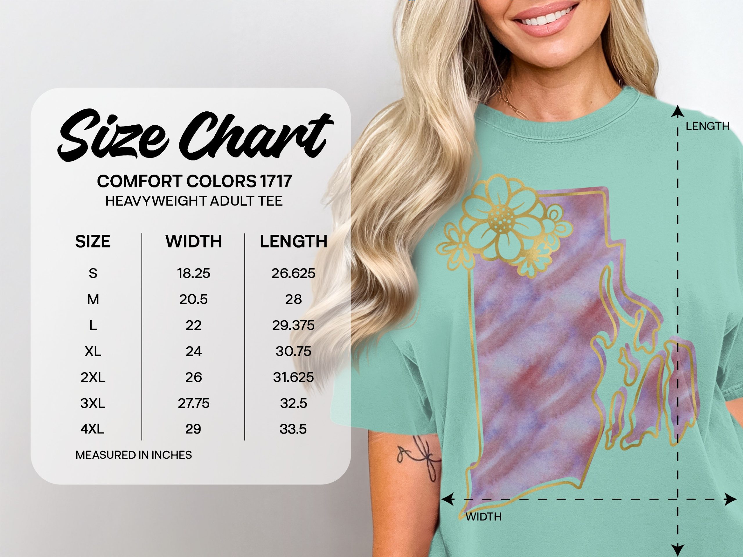 Rhode Island T-Shirt | Boho RI State Tee with Watercolor Floral Faux Gold Print | New England State Pride Gift for Her - Image 5