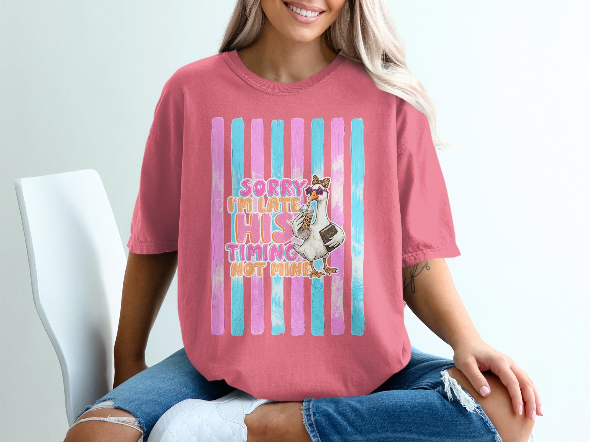Comfort Colors ® Sorry I'm Late His Timing Not Mine T-Shirt, Christian Funny Faith Tee, Trendy Bible Humor Gift for Women - Image 16