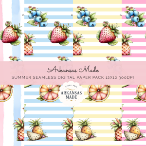 Summer Fruit Digital Seamless Papers 12x12 300 DPI | Watercolor Berry Citrus Pineapple Scrapbook Pack | Cute Pastel Fruity Backgrounds for