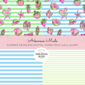 Summer Watercolor Digital Seamless Papers Pack 12x12 300DPI - Preppy Tropical Flamingo Lime Pineapple Beach Craft Scrapbook Fabric Pattern