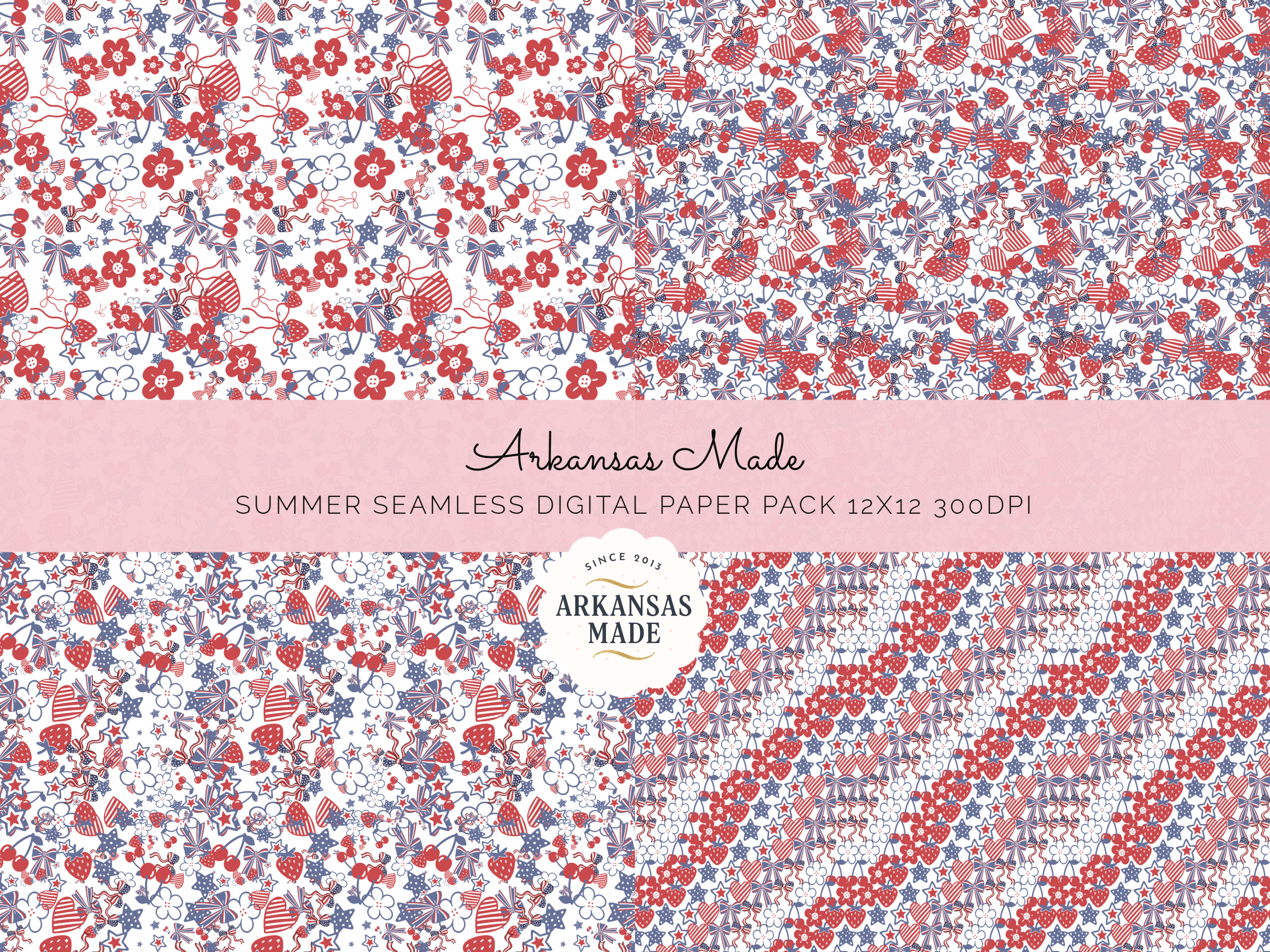 Americana Digital Seamless Papers, Patriotic Summer Scrapbook Paper Pack, 4th of July Planner Backgrounds, Red White Blue Instant Download - Image 2