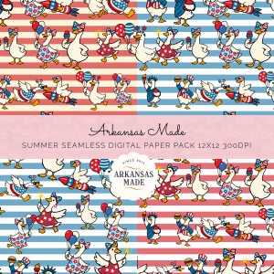 Patriotic Geese Digital Seamless Papers 12x12 300DPI | 4th of July Americana Duck Seamless Pattern Pack | Summer Celebration Scrapbook