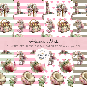 Shabby Chic Digital Seamless Papers - Watercolor Summer Beach Pattern Pack 12x12 300DPI - Coastal Nautical Scrapbook Background