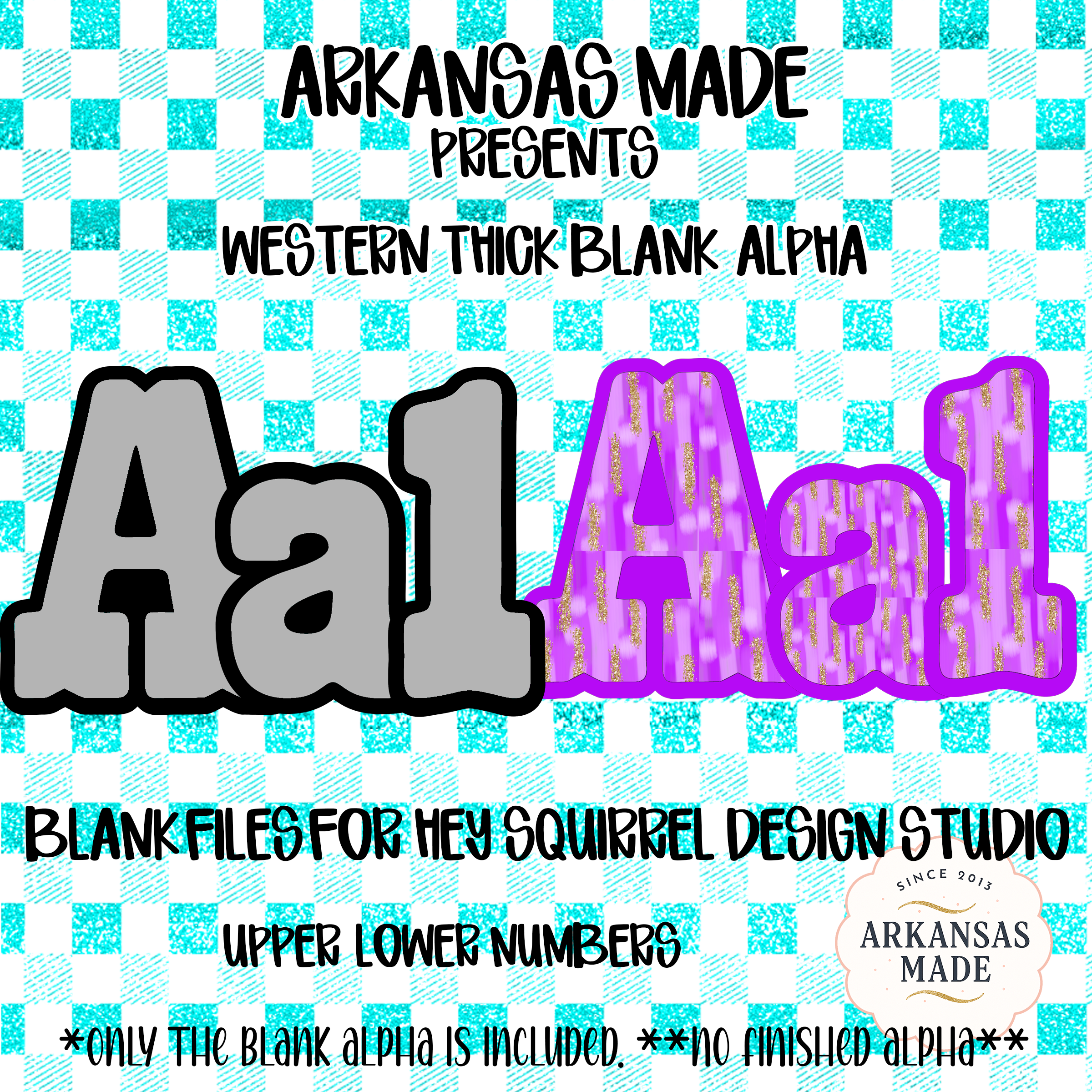 Western Thick Blank Alpha PNGs | Hey Squirrel Digital Studio Letters & Numbers, Faux Glitter Digital Download for Crafters