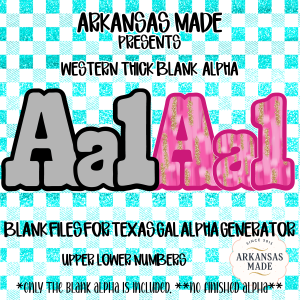 Texas Gal Blank Alpha PNGs, Western Thick Glitter Font Digital Download, DIY Sublimation Letters Numbers Craft File