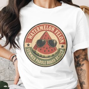 Watermelon Felon Summer Parole Board Reject T-Shirt | Funny Fruity Gift Shirt | Retro Vintage Style Summer Tee