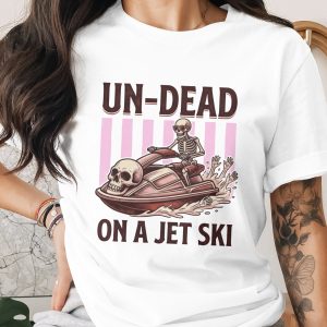 Undead on a Jet Ski T-Shirt, Funny Skeleton Shirt, Halloween Vacation Tee, Spooky Summer Beach Gift