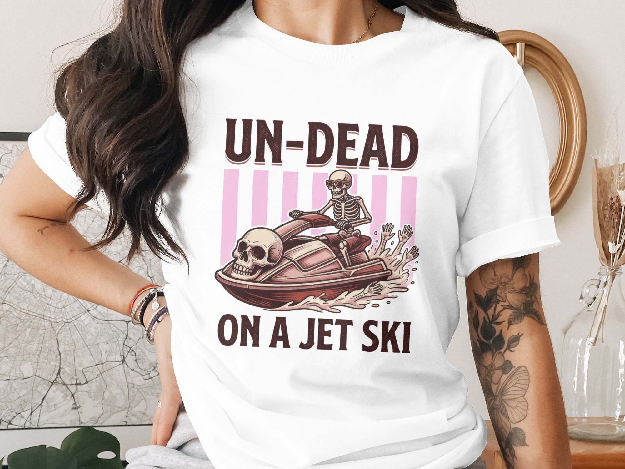 Undead on a Jet Ski T-Shirt, Funny Skeleton Shirt, Halloween Vacation Tee, Spooky Summer Beach Gift