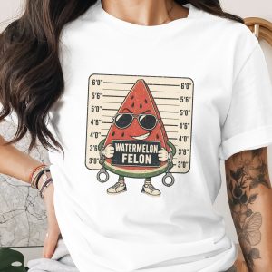 Funny Watermelon Felon Mugshot T-Shirt, Retro Distressed Summer Fruit Graphic Tee, Humorous Food Lover Gift for Him or Her