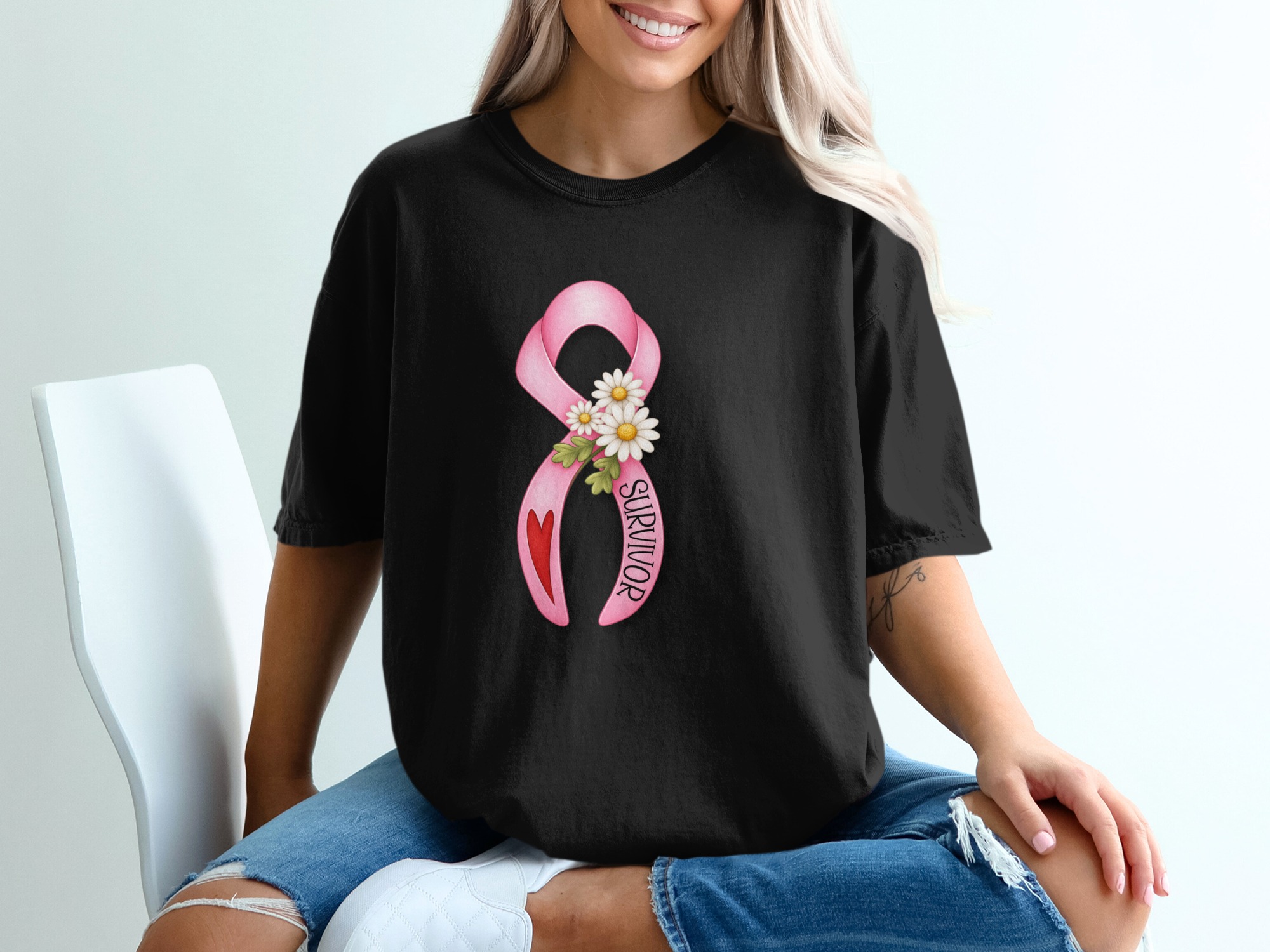 Breast Cancer Survivor T-Shirt | Pink Ribbon Daisy Awareness Tee for Her, Hope & Strength, Recovery Gift, Inspirational Fighter Shirt - Image 2