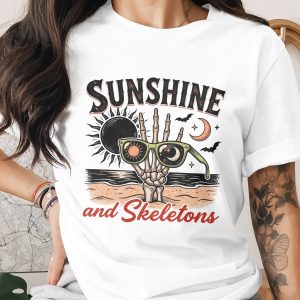 Sunshine Skeletons T-Shirt, Spooky Beach Tee, Goth Summer Shirt, Halloween Vacation Top, Retro Skeleton Graphic T-Shirt