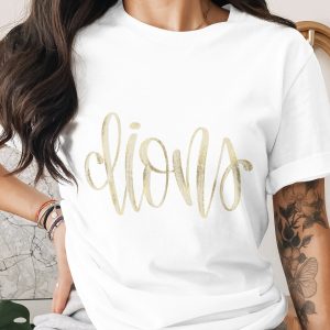 DIOUS Gold Glitter Effect T-Shirt, Elegant Script Tee for Women, Chic Glamorous Gift for Her, Stylish Design Top