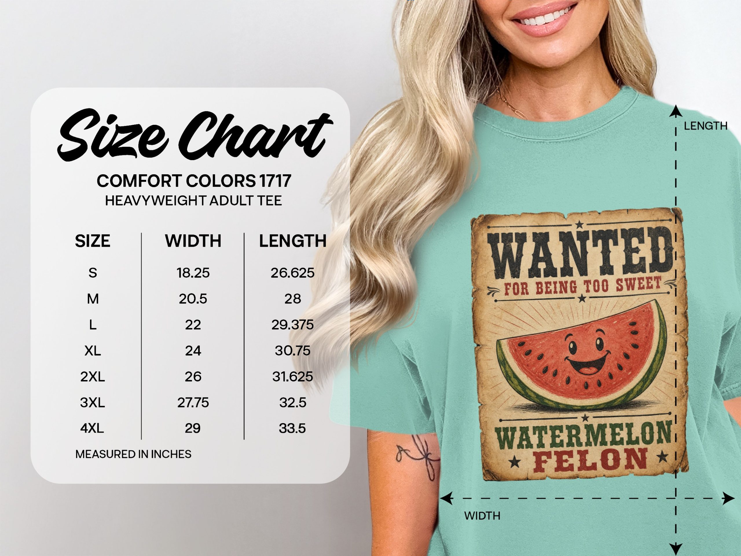 Watermelon Felon T-Shirt, Funny Watermelon Wanted Poster Tee, Too Sweet Shirt, Fruity Summer Vibe TShirt - Image 4