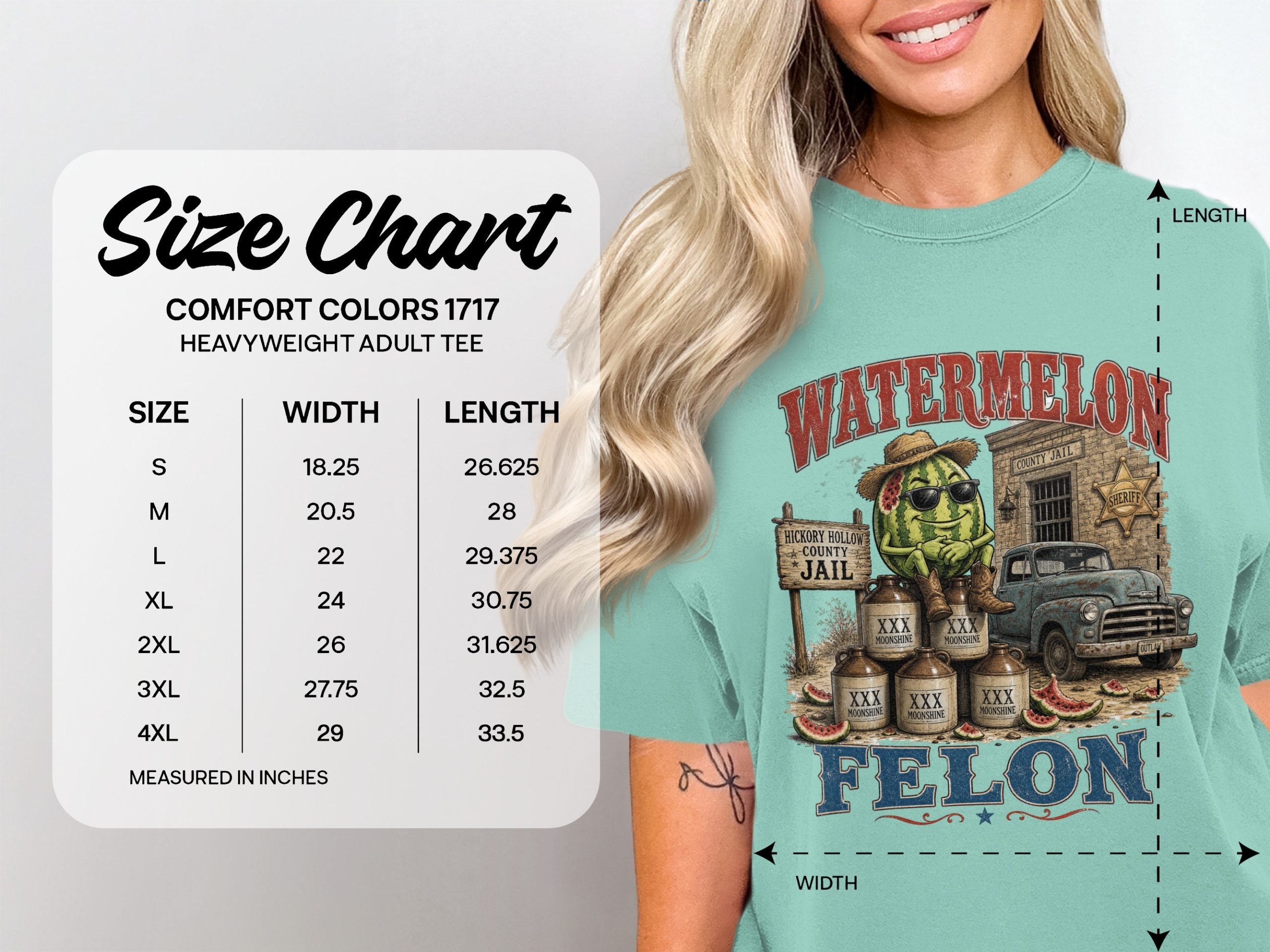 Watermelon Felon Moonshine T-Shirt, Funny Country Outlaw Graphic Tee, Southern Humor Apparel, Redneck Jail Design - Image 4