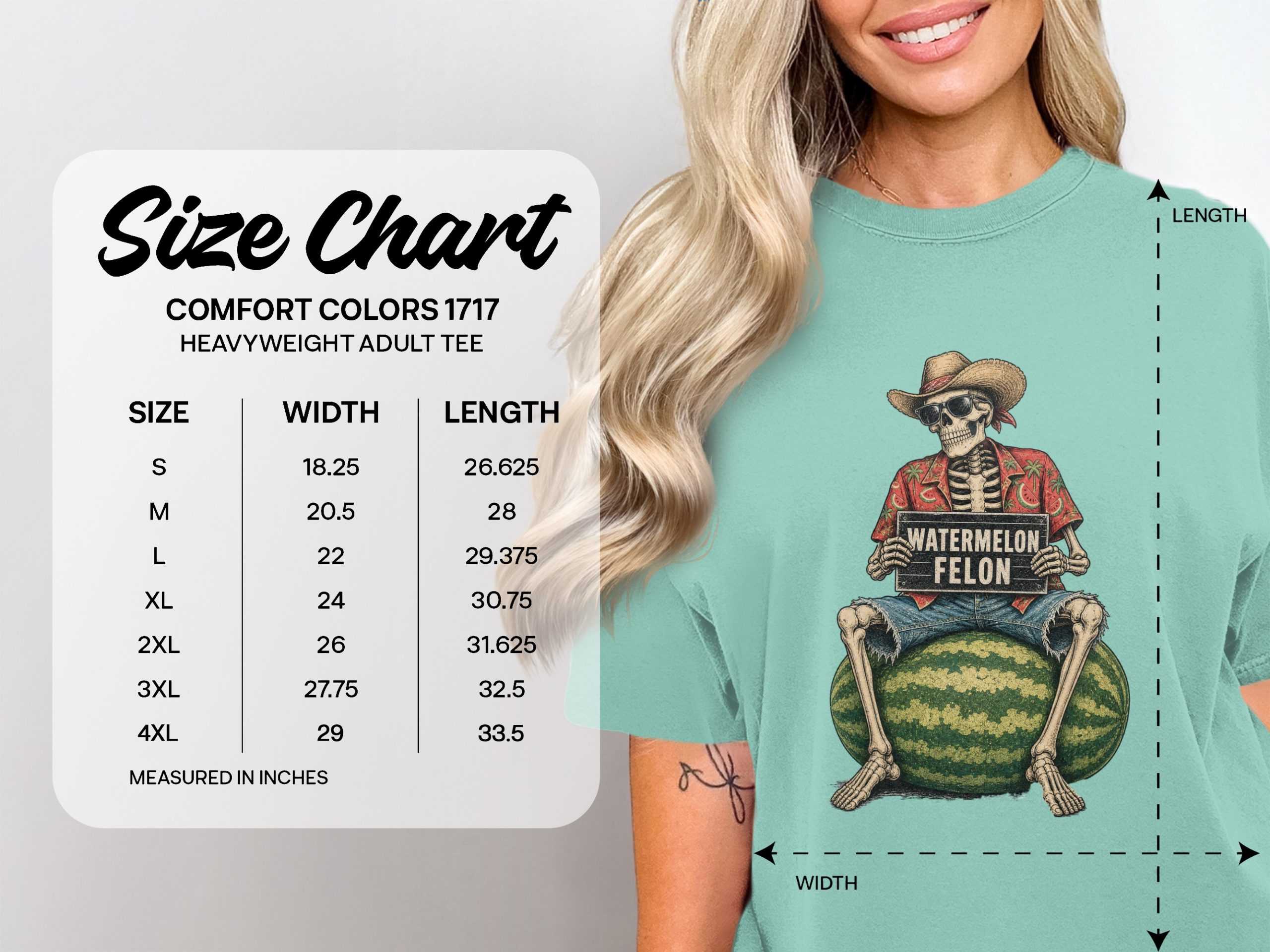 Watermelon Felon Skeleton T-Shirt, Funny Summer Graphic Tee, Dark Humor Vacation Shirt, Quirky Apparel Gift, Unique Beach Party Skull - Image 4