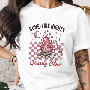 Bone Fire Nights Ghastly Glow T-Shirt, Spooky Bonfire Skulls Tee, Halloween Gothic Pastel Goth Alternative Style Spooky Cute Gift