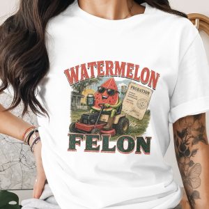 Watermelon Felon T-Shirt, Funny Southern Yard Work Tee, Stayin' Cool Y'all Probation Humor Gift, Country Summer Vibe Graphic Shirt