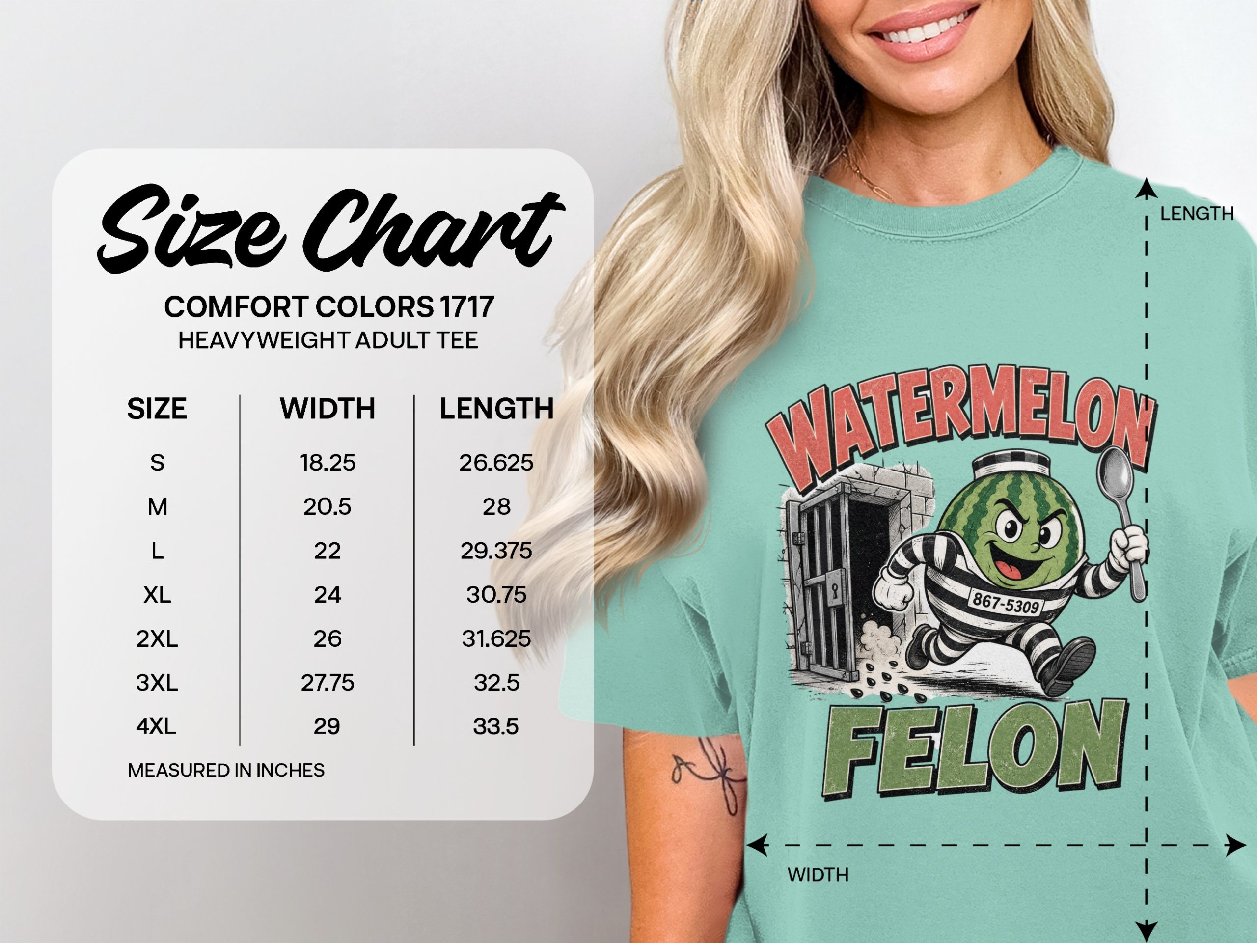 Watermelon Felon Funny Pun T-Shirt, Mischievous Fruit Jailbreak Graphic Tee, Humorous Food Lover Gift, Quirky Summer Apparel - Image 4