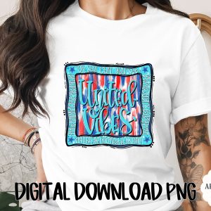 Patriotic United Vibes PNG Digital Download, American Flag Glitter Brushstroke Sublimation Design for 4th of July, US Celebration Digital