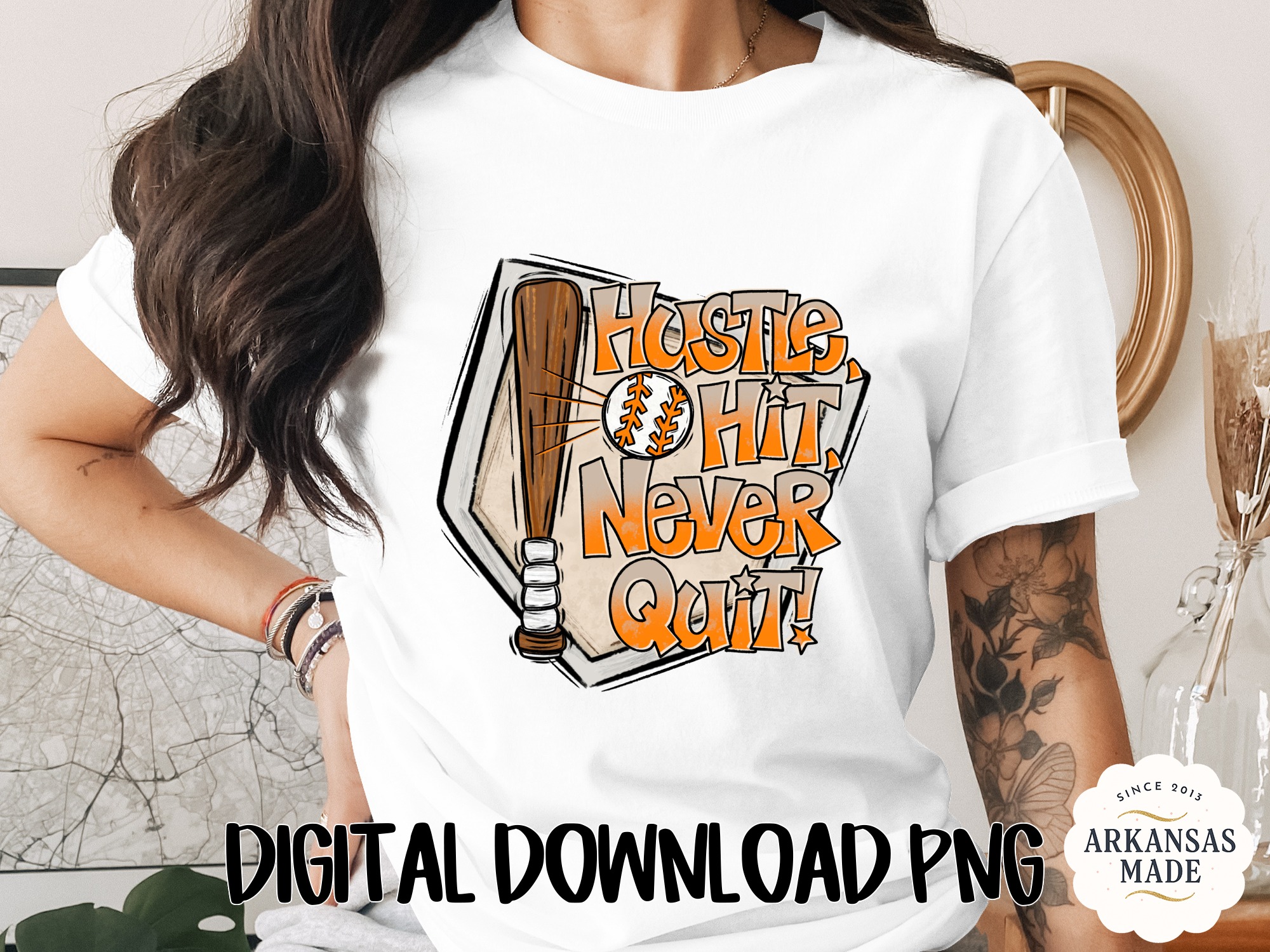Baseball Hustle Hit Never Quit SVG PNG Digital Download, Sports Player Coach Team Motivational Graphic Gift File