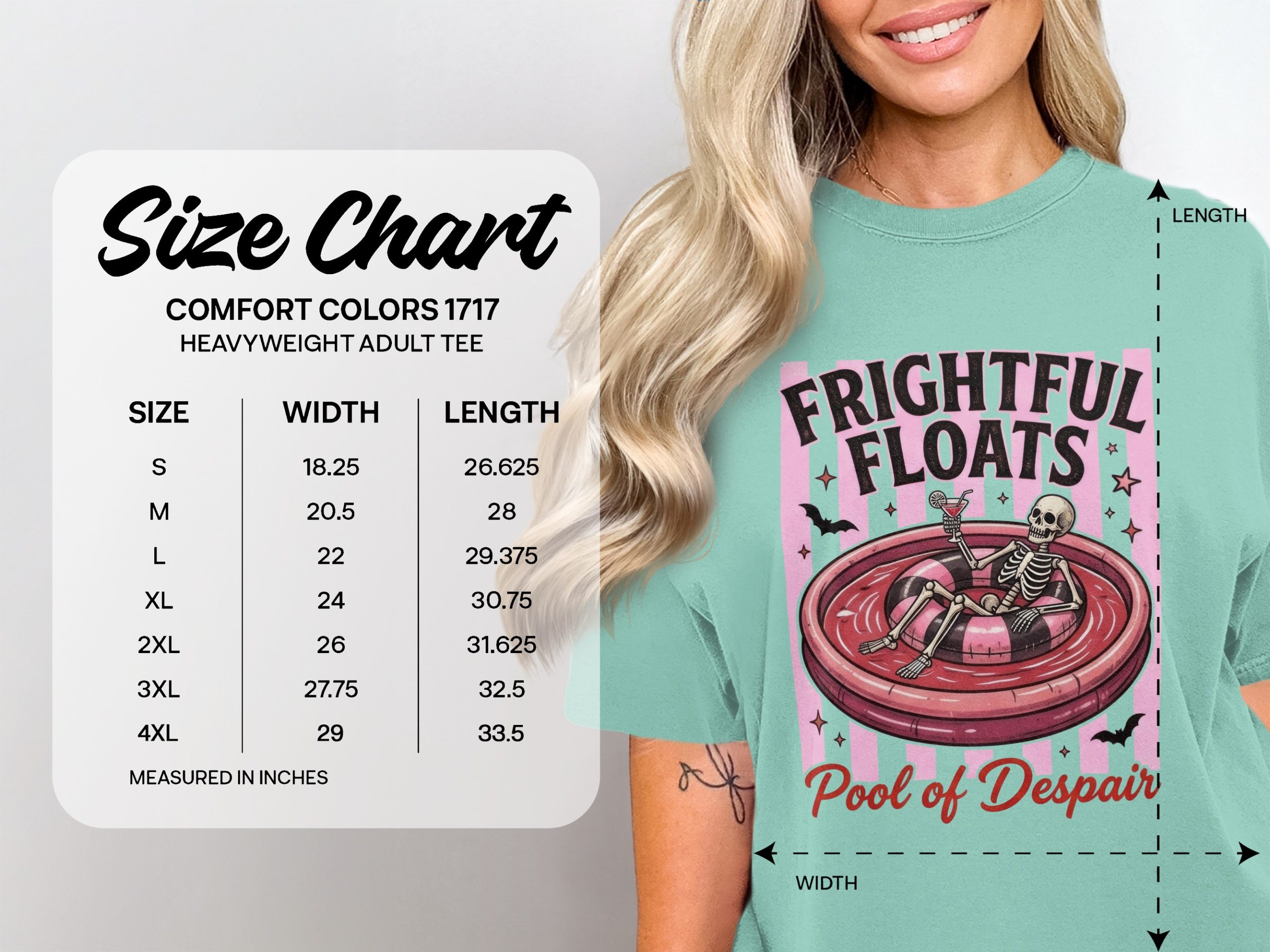 Frightful Floats Pool of Despair Skeleton T-Shirt, Pastel Goth Spooky Summer Party Tee, Dark Humor Alternative Aesthetic Clothing Gift - Image 4