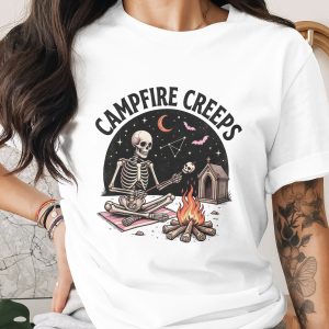 Campfire Creeps Spooky Skeleton Tee, Roasting Marshmallow Skull, Goth Halloween T-Shirt, Creepy Cute Alternative Apparel, Dark Whimsigoth