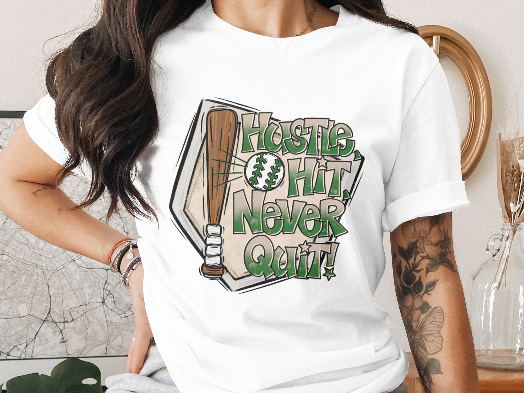 Hustle Hit Never Quit Baseball T-Shirt for Sports Fans, Baseball Mom Gift, Softball Coach Tee, Game Day Apparel