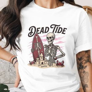 Skeleton Surfer T-Shirt, Dead Tide Grunge Beach Graphic Tee, Alternative Skull Ocean Print, Skater Summer Vacation Gift