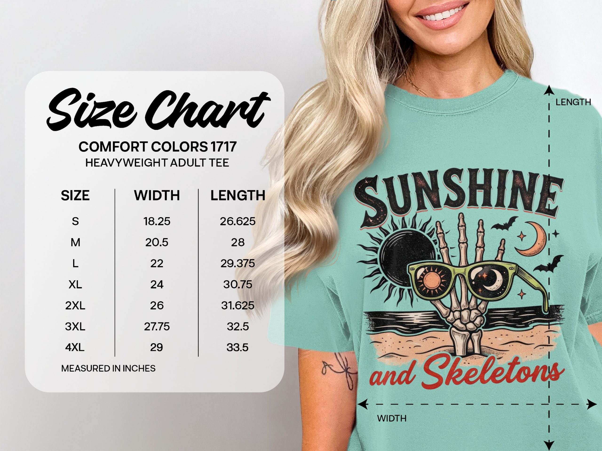 Sunshine Skeletons T-Shirt, Spooky Beach Tee, Goth Summer Shirt, Halloween Vacation Top, Retro Skeleton Graphic T-Shirt - Image 4