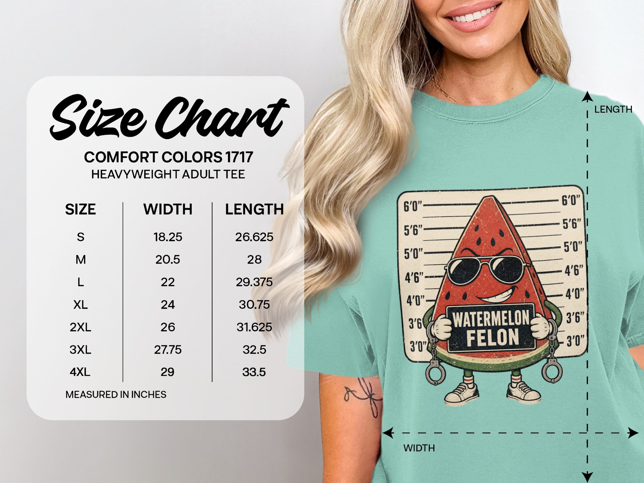 Funny Watermelon Felon Mugshot T-Shirt, Retro Distressed Summer Fruit Graphic Tee, Humorous Food Lover Gift for Him or Her - Image 4