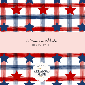 Patriotic Stars Plaid Digital Paper - Faux Brushstroke Red Blue Seamless Pattern - Fourth of July Scrapbook Background