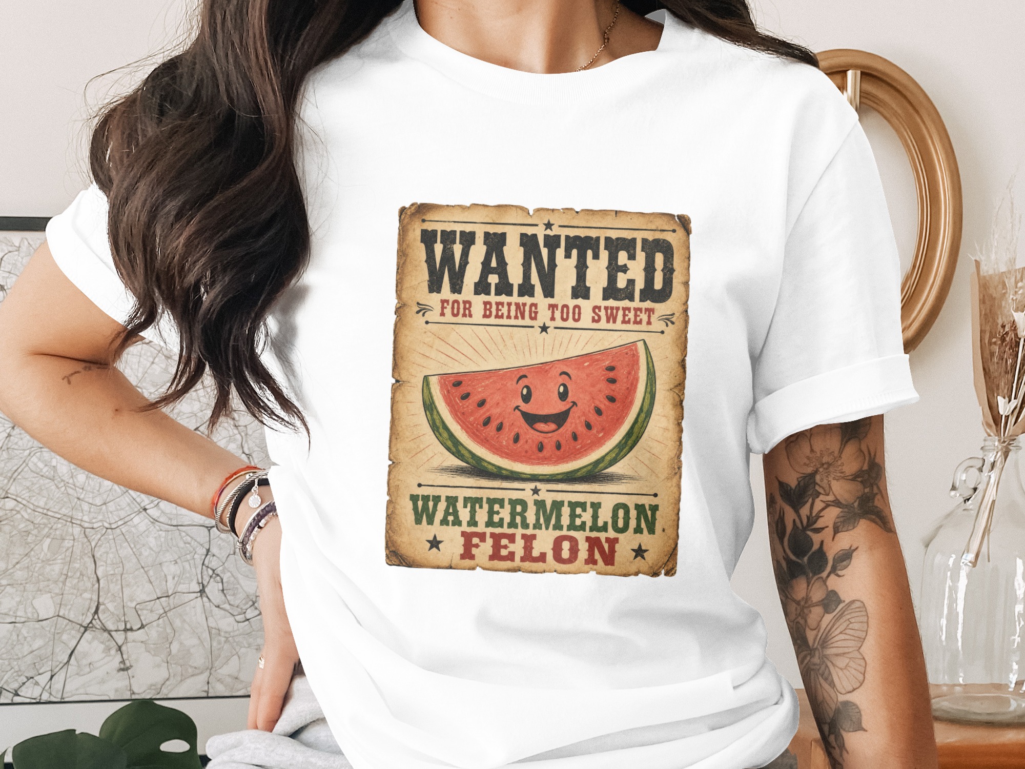 Watermelon Felon T-Shirt, Funny Watermelon Wanted Poster Tee, Too Sweet Shirt, Fruity Summer Vibe TShirt