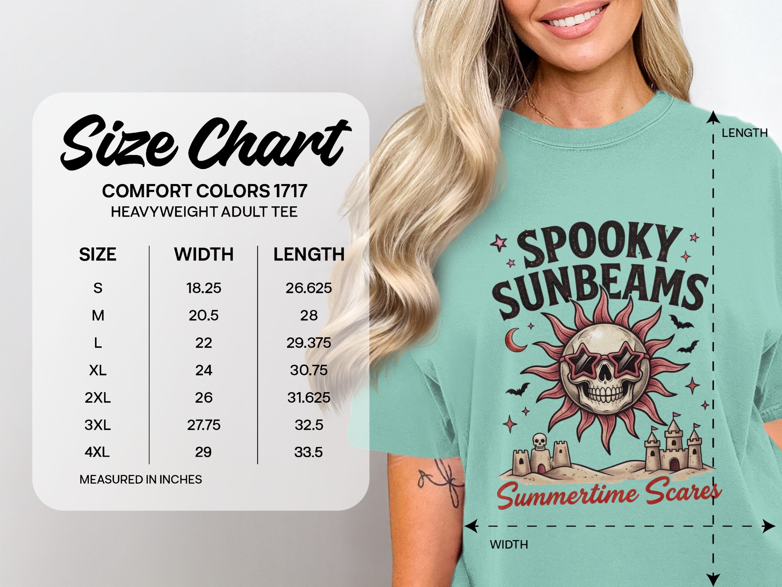 Spooky Sunbeams T-Shirt | Gothic Summer Skull Sun & Star Glasses Tee | Halloween Beach Vacation Shirt for Summertime Scares - Image 4