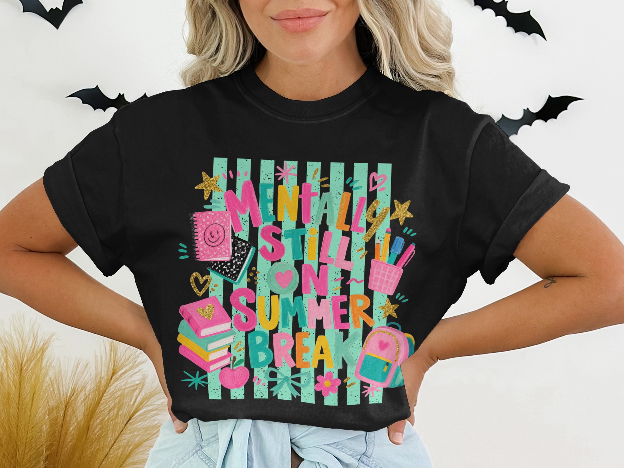 Mentally Still On Summer Break T-Shirt | Funny Teacher Student Gifts | Back to School Vacation Vibe Tee - Image 2