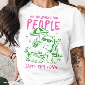 Funny Cat Lover T-Shirt, My Tolerance For People Lasts This Long Shirt, Sarcastic Introvert Cat Tee, Beach Cat Shirt Gift