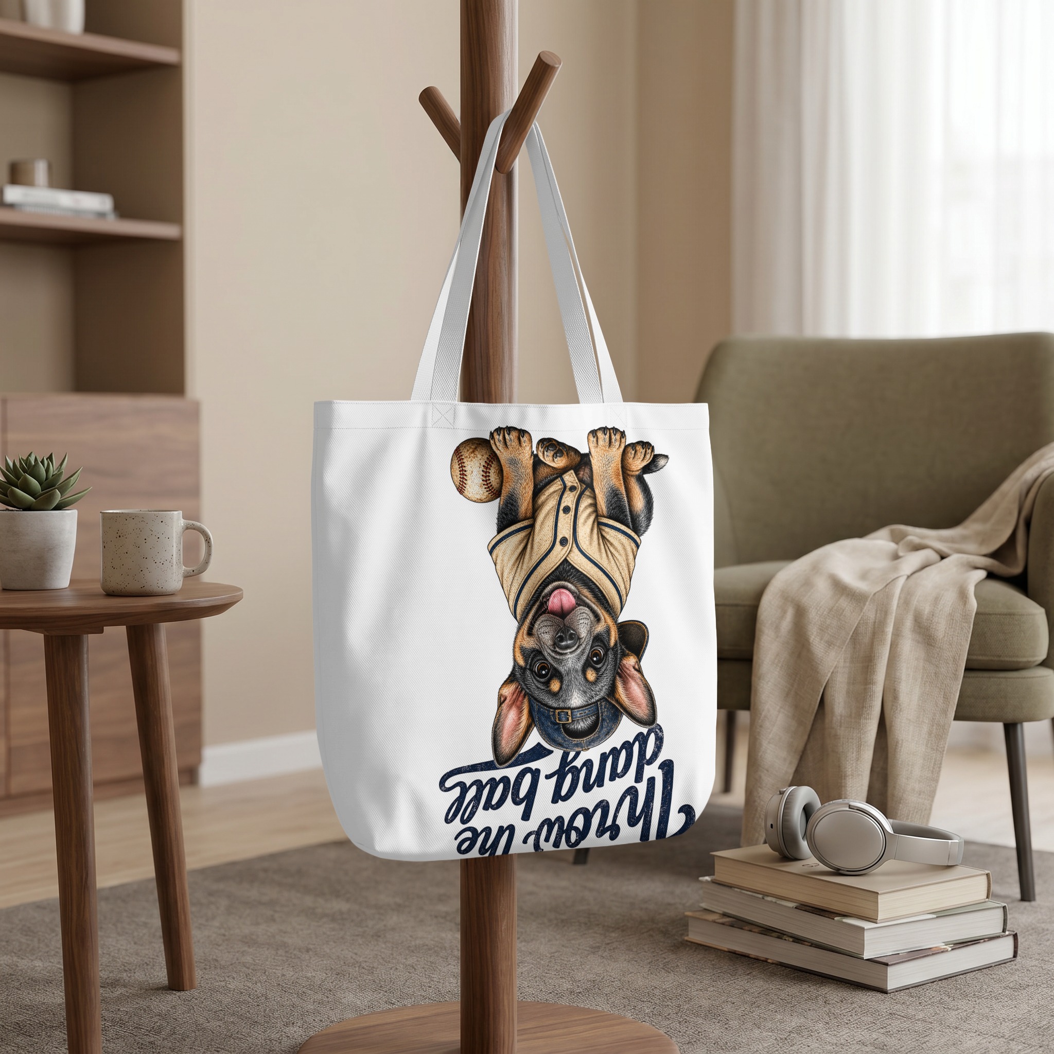 'Throw the dang ball' Baseball Puppy Tote Bag, Funny Dog Lover French Bulldog Owner Gift for Pet Moms Dads - Image 9