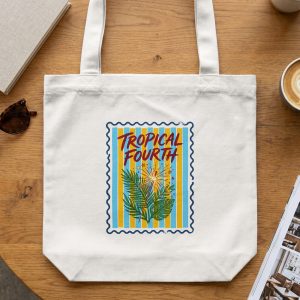 Tropical Fourth of July Tote Bag, Vintage Patriotic Summer Beach Bag, Independence Day Celebration Gift for Women