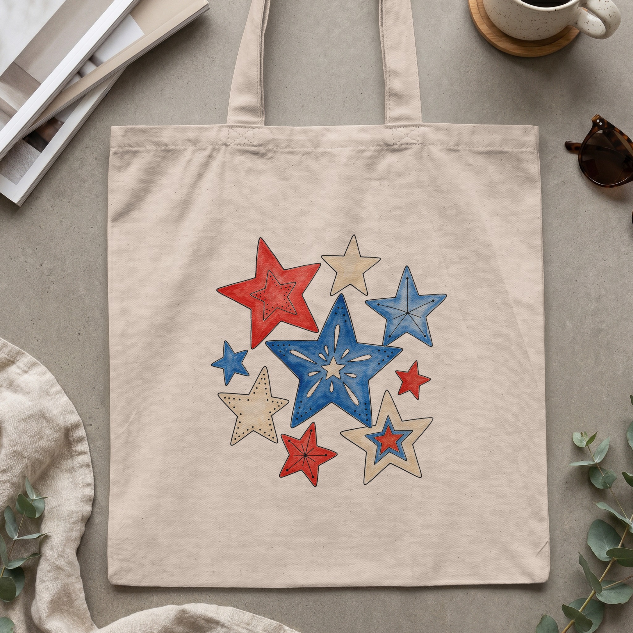 Patriotic Americana Stars Tote Bag | Red White & Blue Star Shopping Bag, USA Pride Beach Tote Gift - Image 2