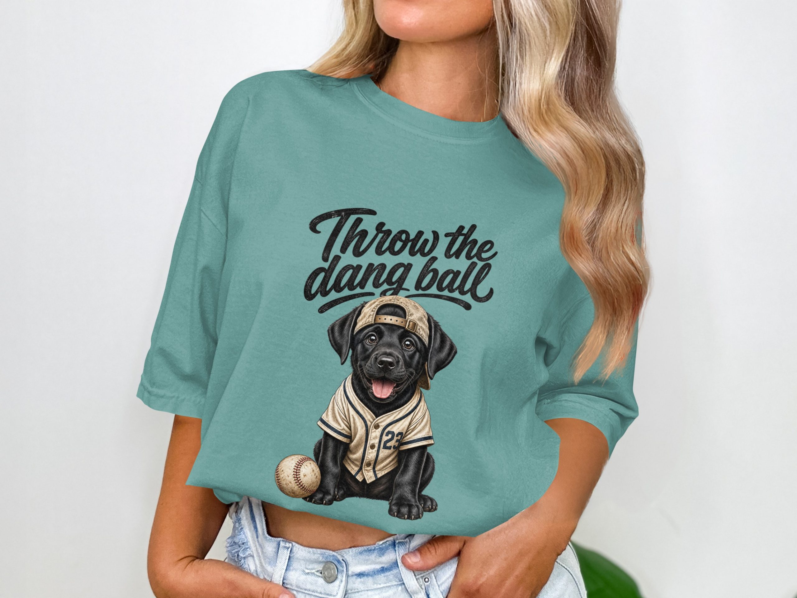 Throw the Dang Ball Black Lab Baseball T-Shirt | Funny Dog Lover Gift | Puppy Pet Dad Mom Graphic Tee | Cute Sports Fan Apparel - Image 5
